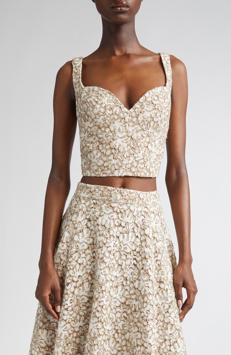Michael Kors Collection Lace Bustier Top, Main, color, Hemp/ Ecru