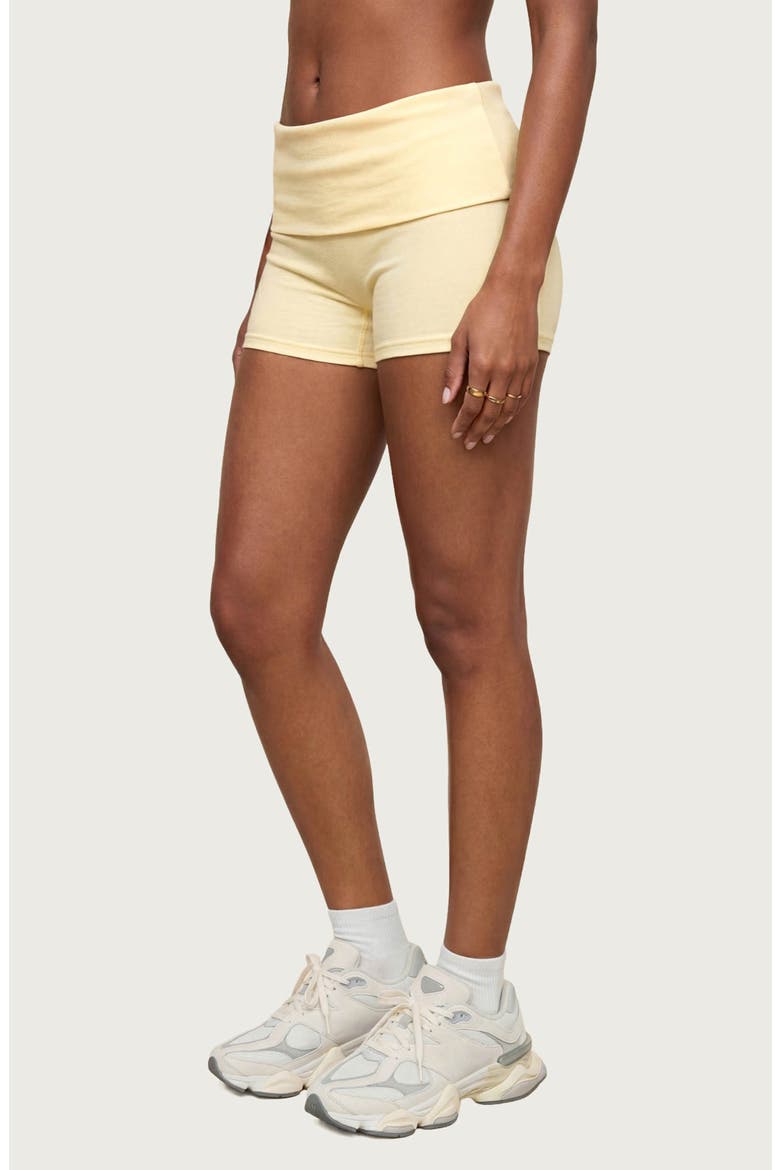 Audrea Foldover Stretch Cotton Bike Shorts, Alternate, color, YELLOW