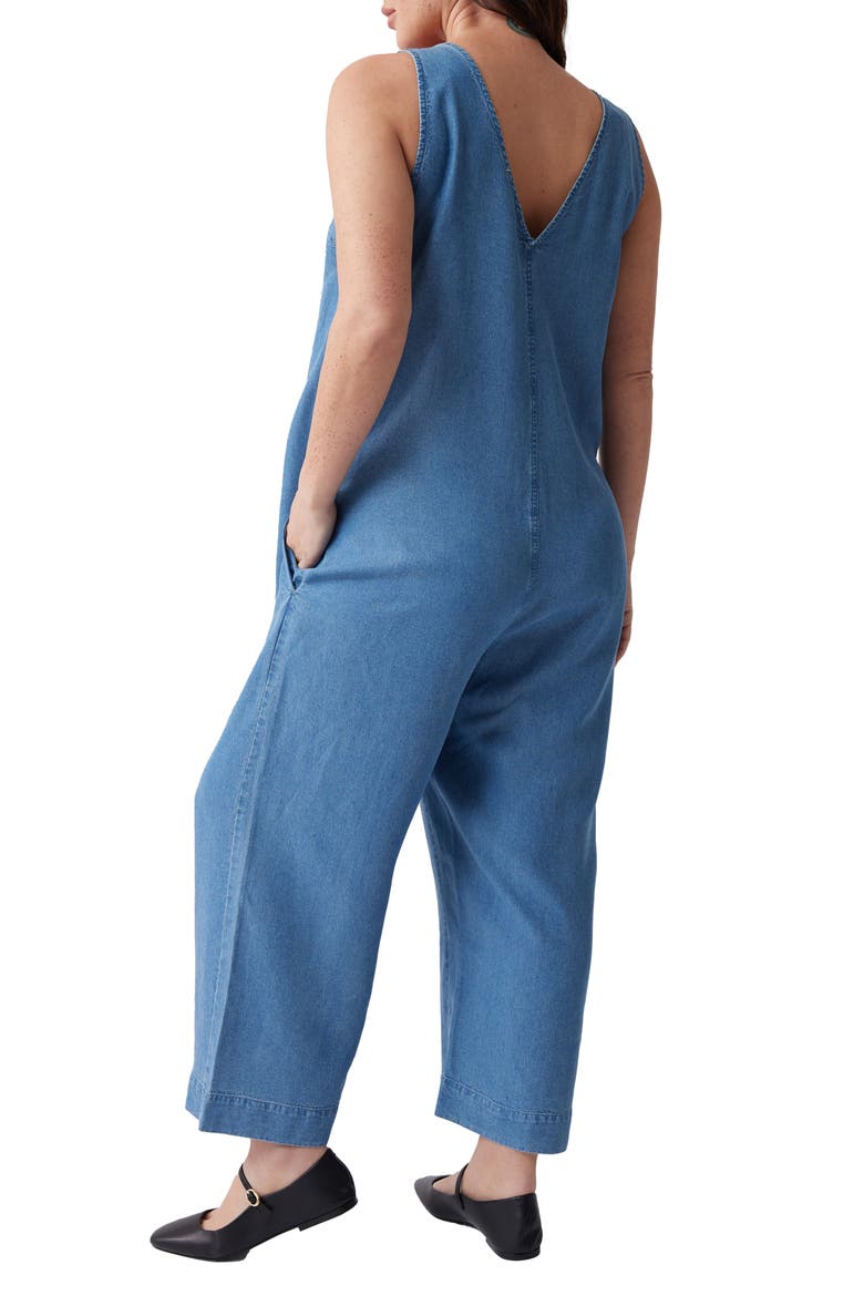 Zip Chambray Maternity Jumpsuit, Alternate, color, MEDIUM WASH CHAMBRAY