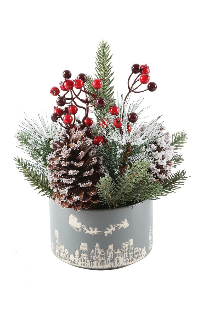 FLORA BUNDA Xmas Mix in 5" Gray Cityscape Ceramic Pot, Main, color, Grey