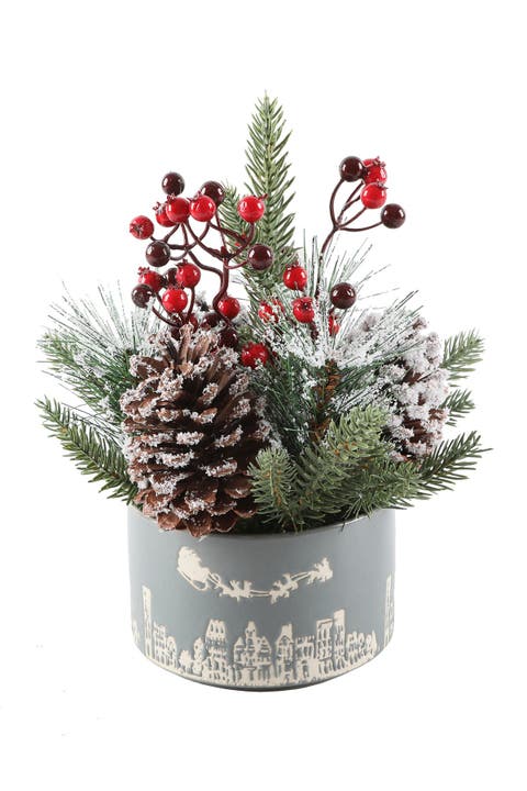 Xmas Mix in 5" Gray Cityscape Ceramic Pot