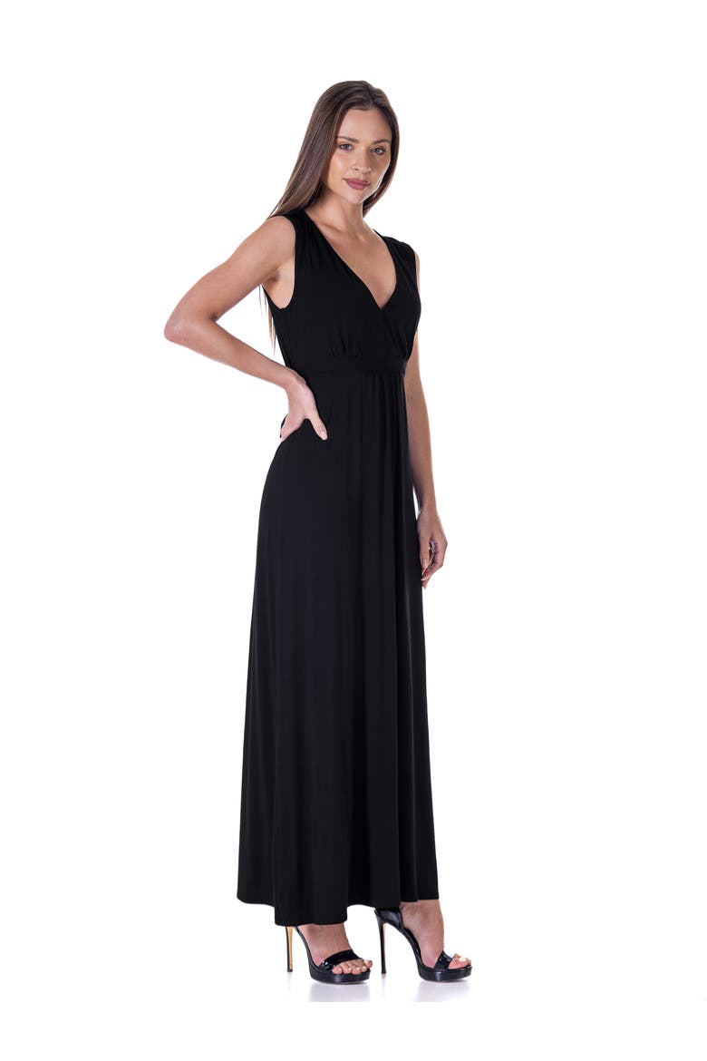 V-Neck Sleeveless Maxi Dress with Belt, Alternate, color, Black