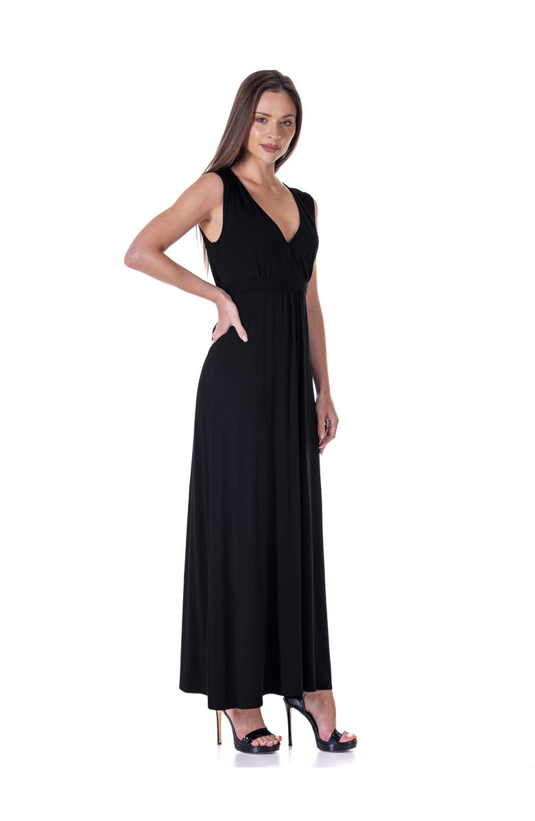 24seven Comfort Apparel V-Neck Sleeveless Maxi Dress with Belt, Alternate, color, Black