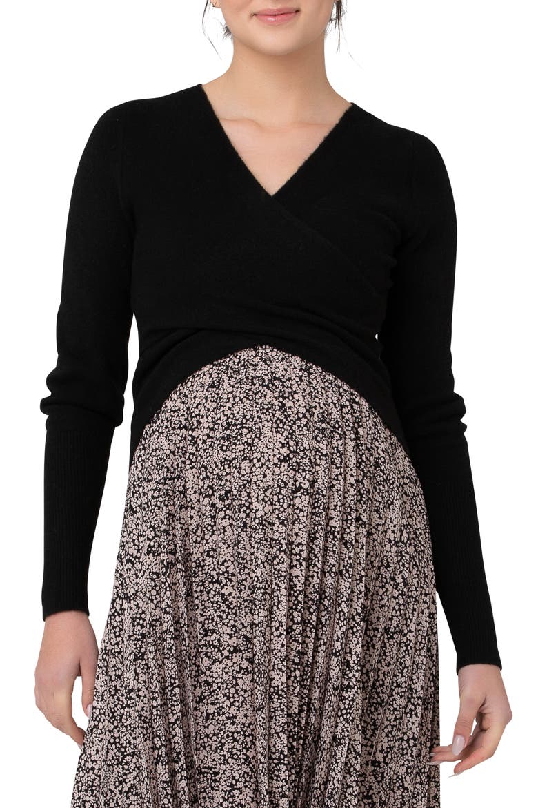 Willa Crop Nursing Sweater, Main, color, BLACK