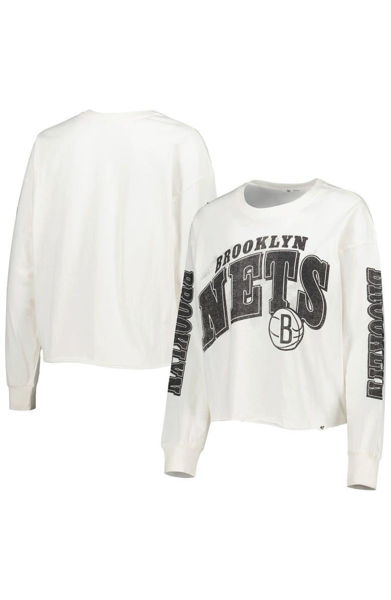 '47 Women's '47 Cream Brooklyn Nets Parkway Brush Back Long Sleeve Cropped T-Shirt, Main, color, Cream