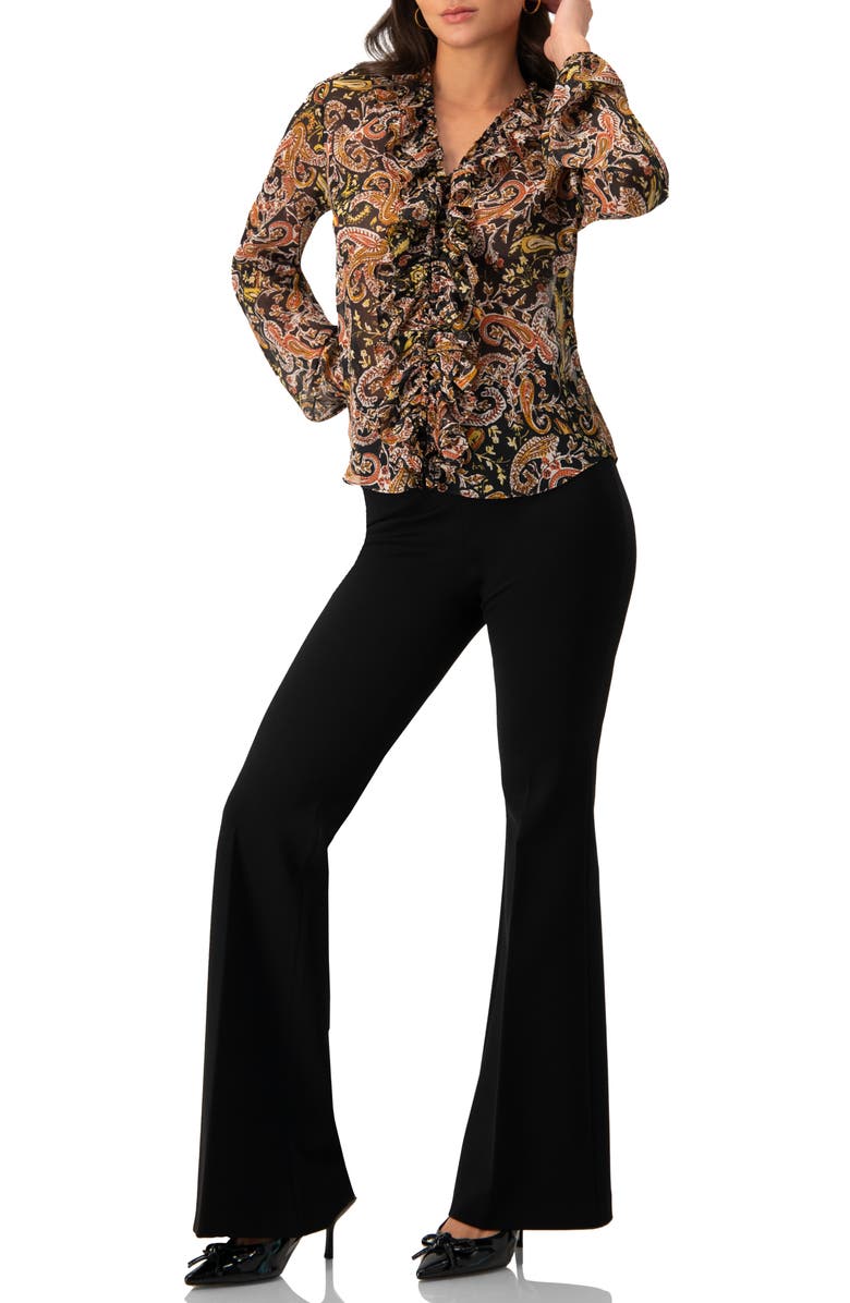 IVONNE V-Neck Ruffle Trim Printed Blouse, Alternate, color, Multicolor