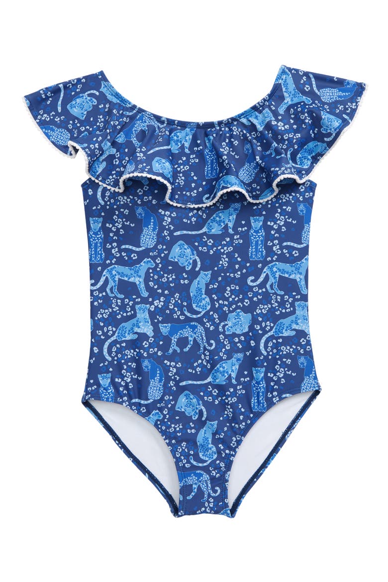 Ruffle One-Piece Swimsuit, Main, color, CHEETAH BLUE
