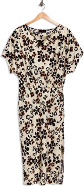 Renee C Floral Short Sleeve Satin Midi Dress