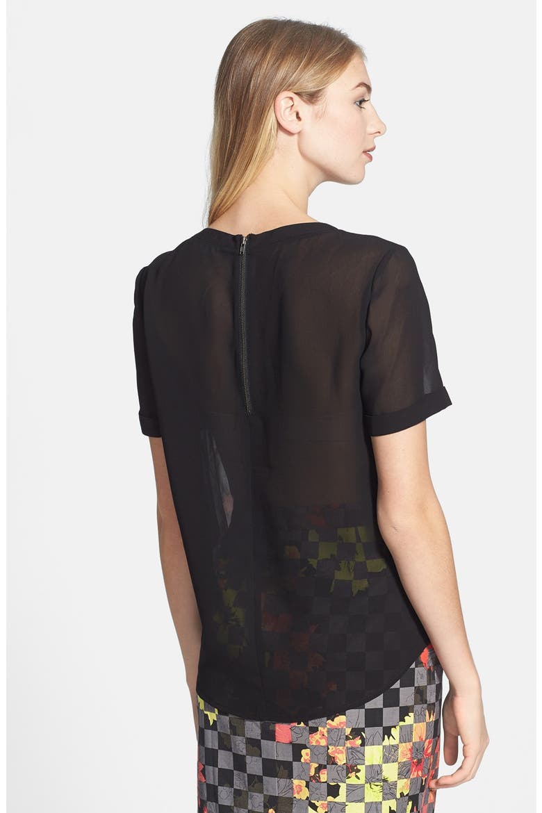 Short Sleeve Chiffon Top, Alternate, color, BLACK/ CORAL CHECKER FLORAL
