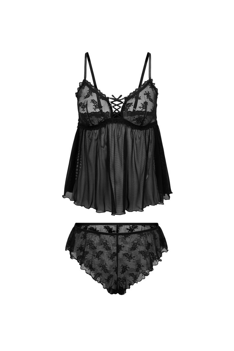 Seraphina Cami & Flutter Shorts Set Lingerie, Alternate, color, Black