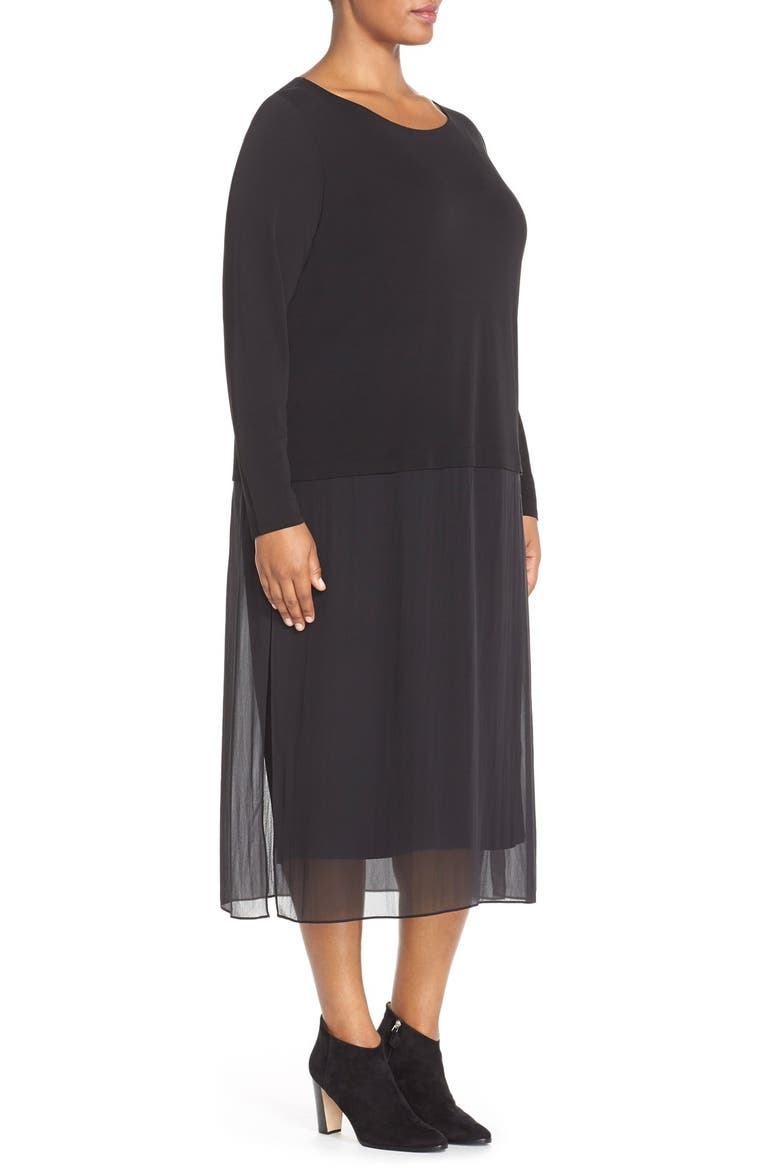 Ballet Neck Silk Jersey Dress, Alternate, color, BLACK