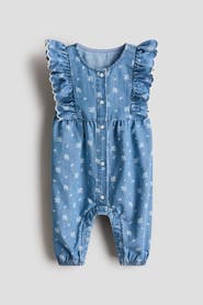 H&M Printed Denim Romper Suit