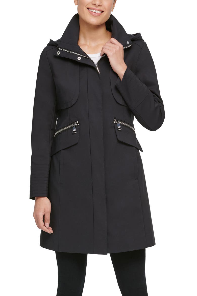 Hooded Officer Coat, Main, color, BLACK