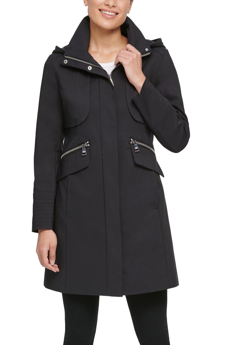KARL LAGERFELD PARIS Hooded Officer Coat, Main, color, 