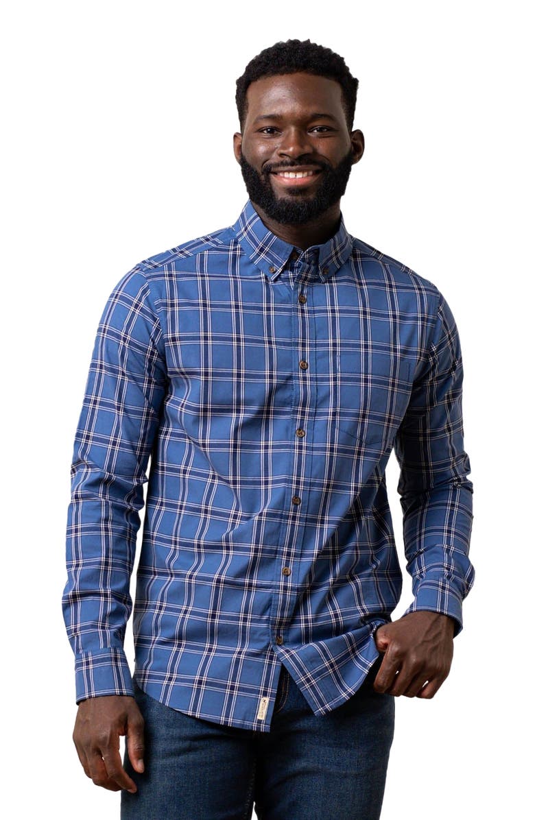 Hope & Henry Men's Organic Stretch Poplin Shirt, Main, color, Dark Blue Homeroom Plaid