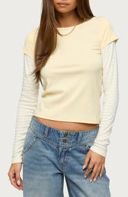 EDIKTED Layered Stripe Long Sleeve T-Shirt