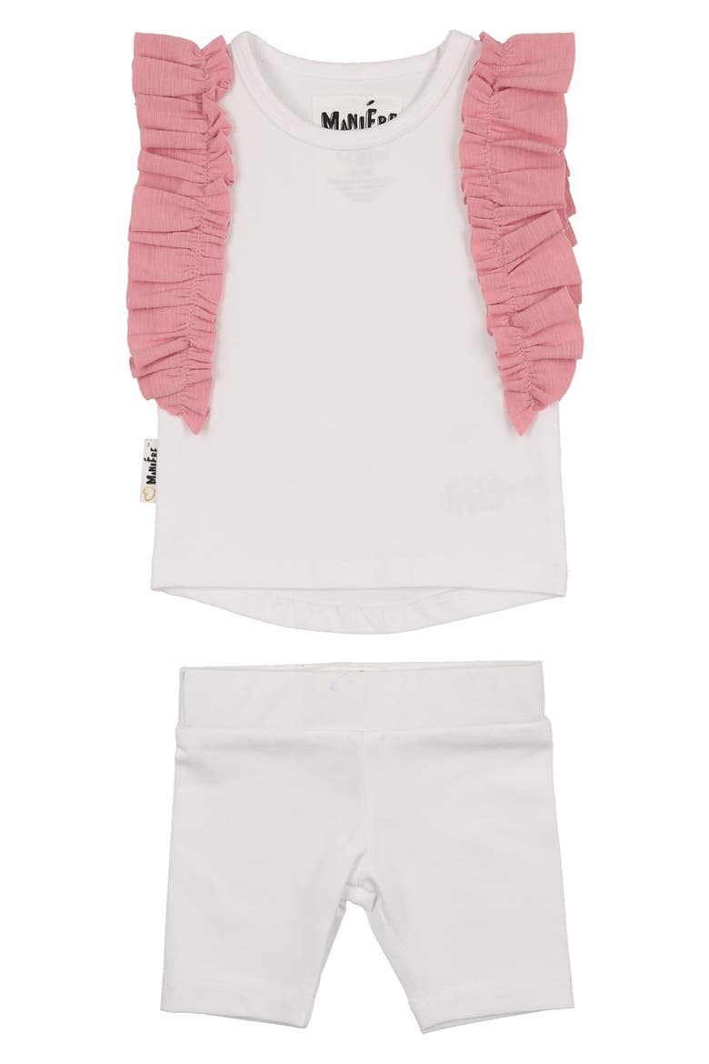 Ruffle Edge Stretch Cotton Tank & Shorts Set, Main, color, WHITE