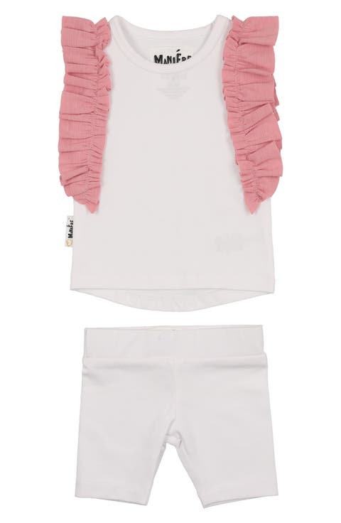 Ruffle Edge Stretch Cotton Tank & Shorts Set (Baby)