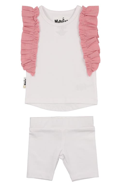 Maniere Manière Ruffle Edge Stretch Cotton Tank & Shorts Set In Pink