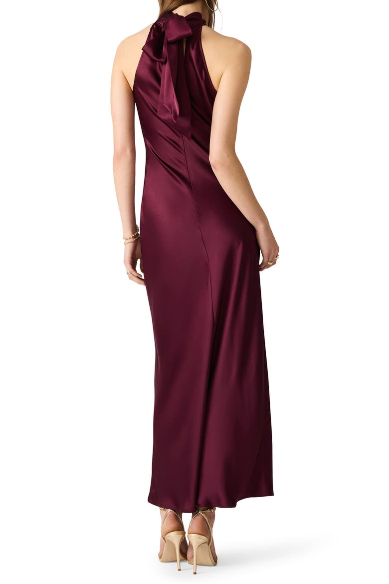 Alanah Halter Neck Satin Midi Dress, Alternate, color, DEEP FIG