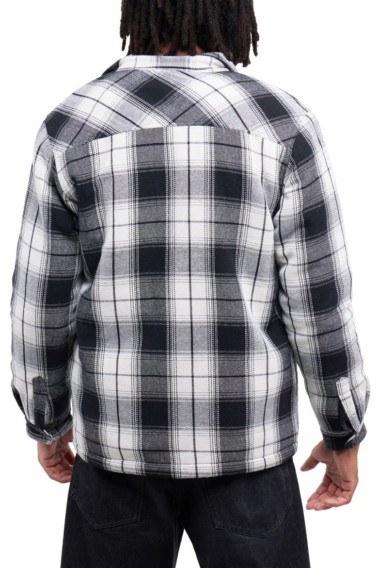 Faux Shearling Lined Flannel Shirt Jacket, Alternate, color, WHITE/ BLACK