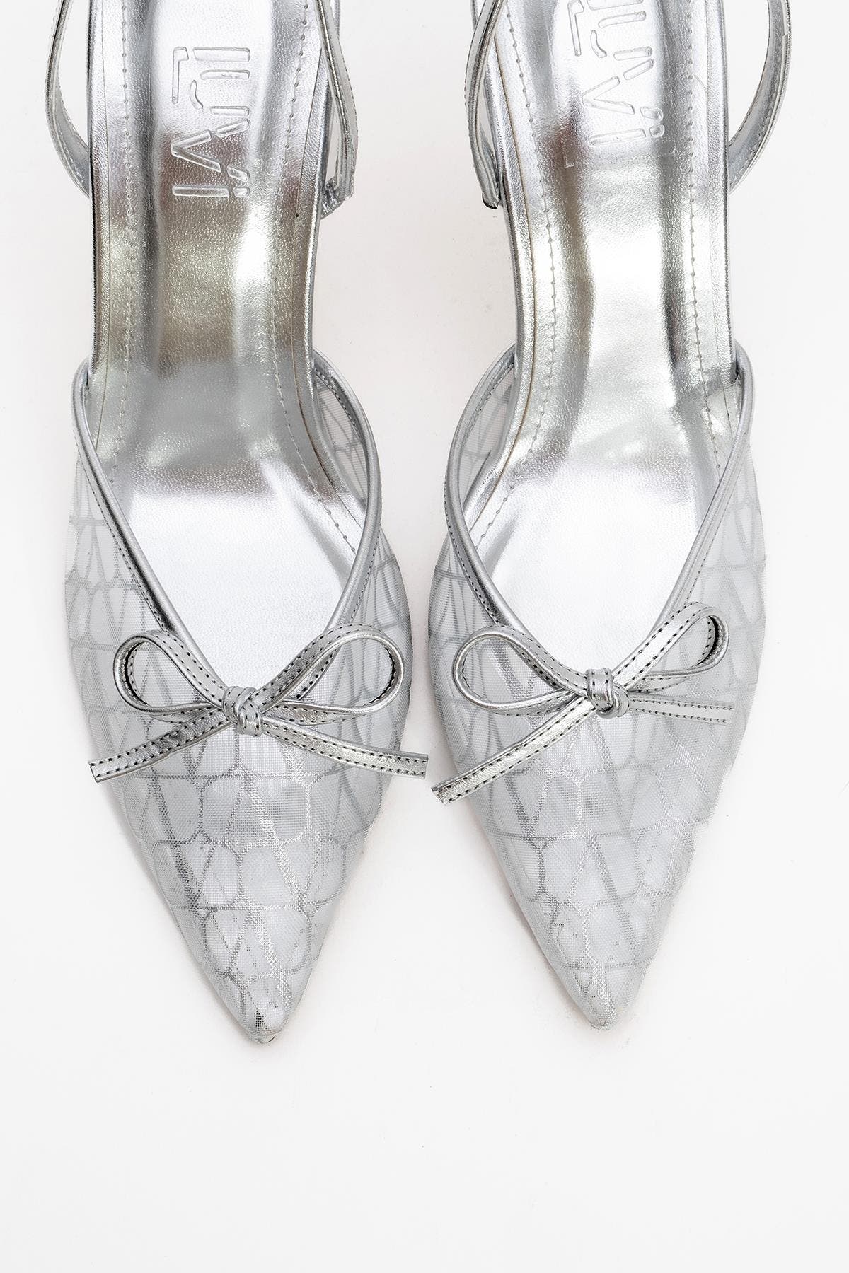 Peony Mesh Bow Pointed Toe Pump, Alternate, color, Silver Mesh