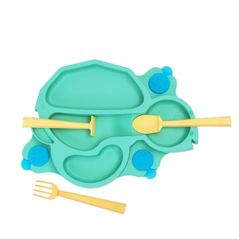 Turtle Theme Divided Suction Training Plate and Utensils for Kids and Toddlers