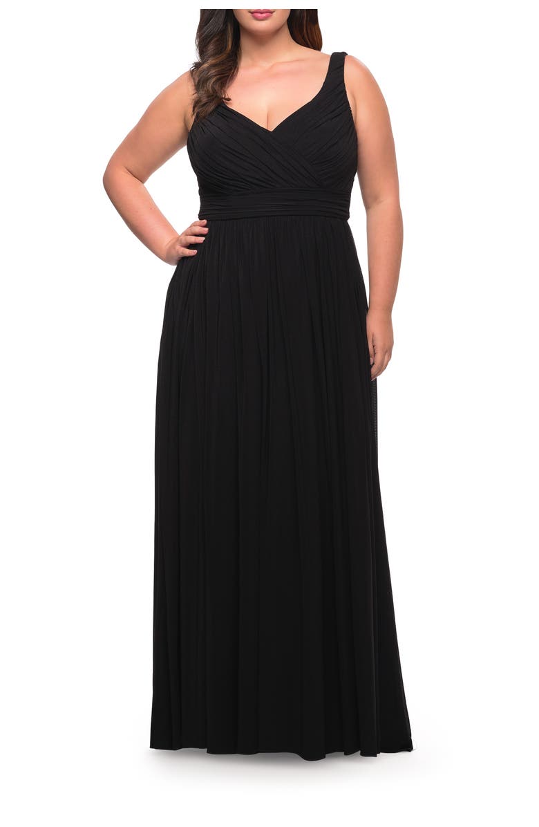 La Femme Plus Size Long Gown, Main, color, Black