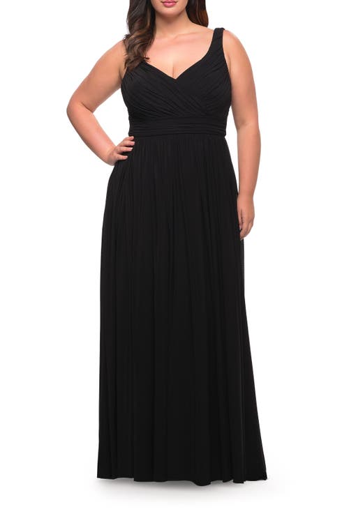 La Femme Plus Size Long Gown In Black