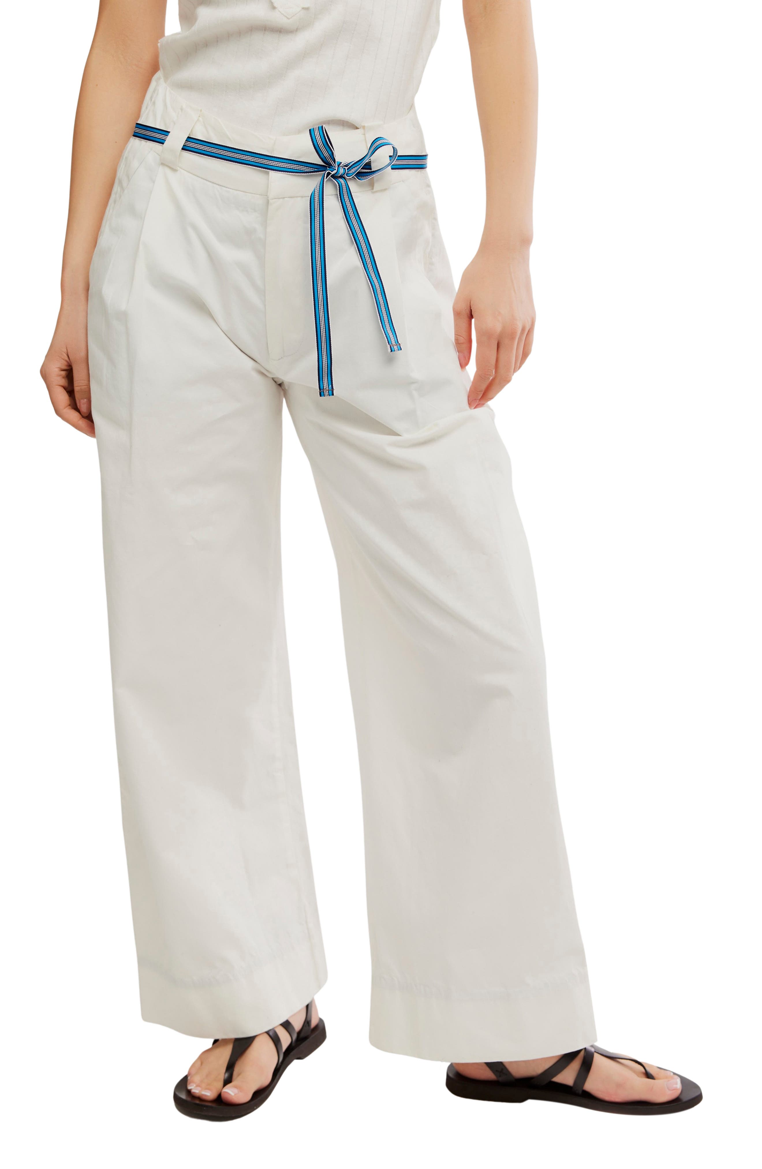 Free People Buckle Belt Cotton WIde Leg Pants