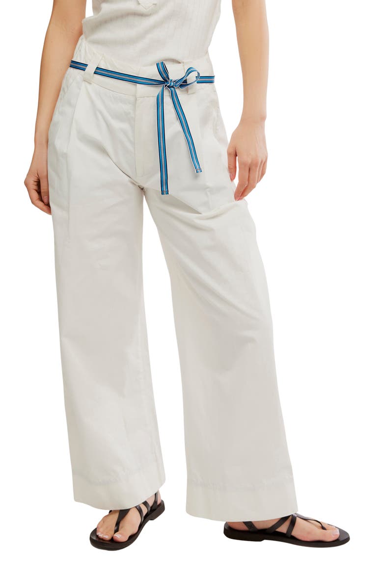 Buckle Belt Cotton WIde Leg Pants, Main, color, SNOW WHITE