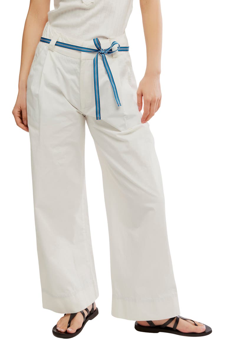 Free People Buckle Belt Cotton WIde Leg Pants, Main, color, Snow White