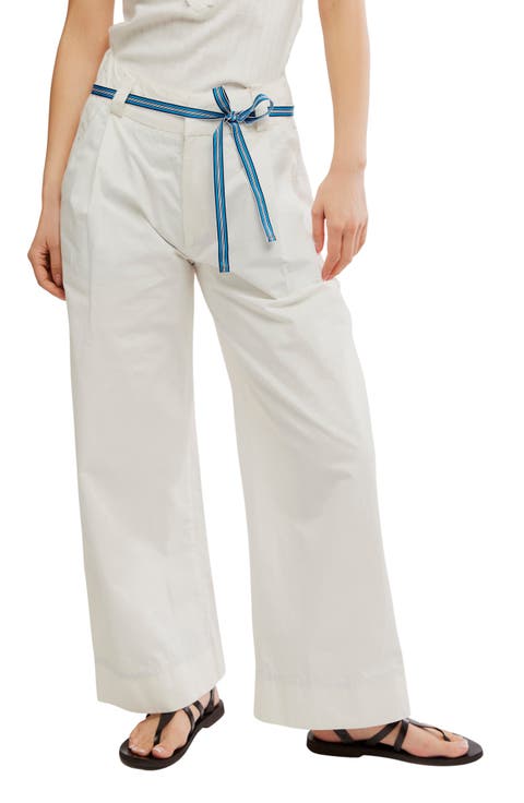 Buckle Belt Cotton WIde Leg Pants