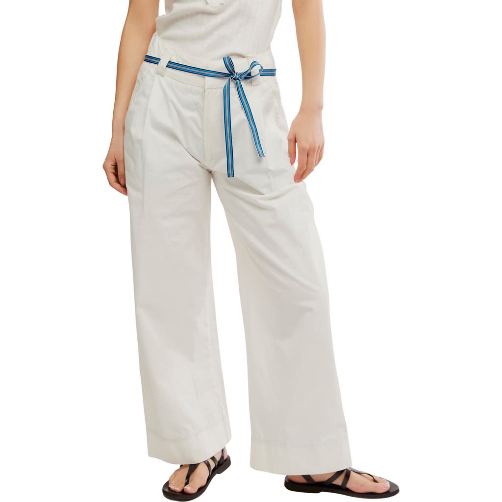 Free People Buckle Belt Cotton Wide Leg Pants In White