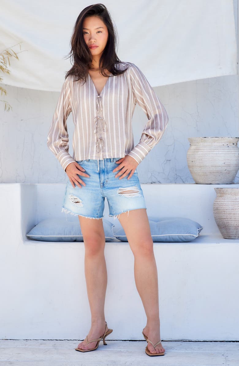 FIFTEEN TWENTY Kayla Stripe Tie Front Shirt, Alternate, color, Khaki