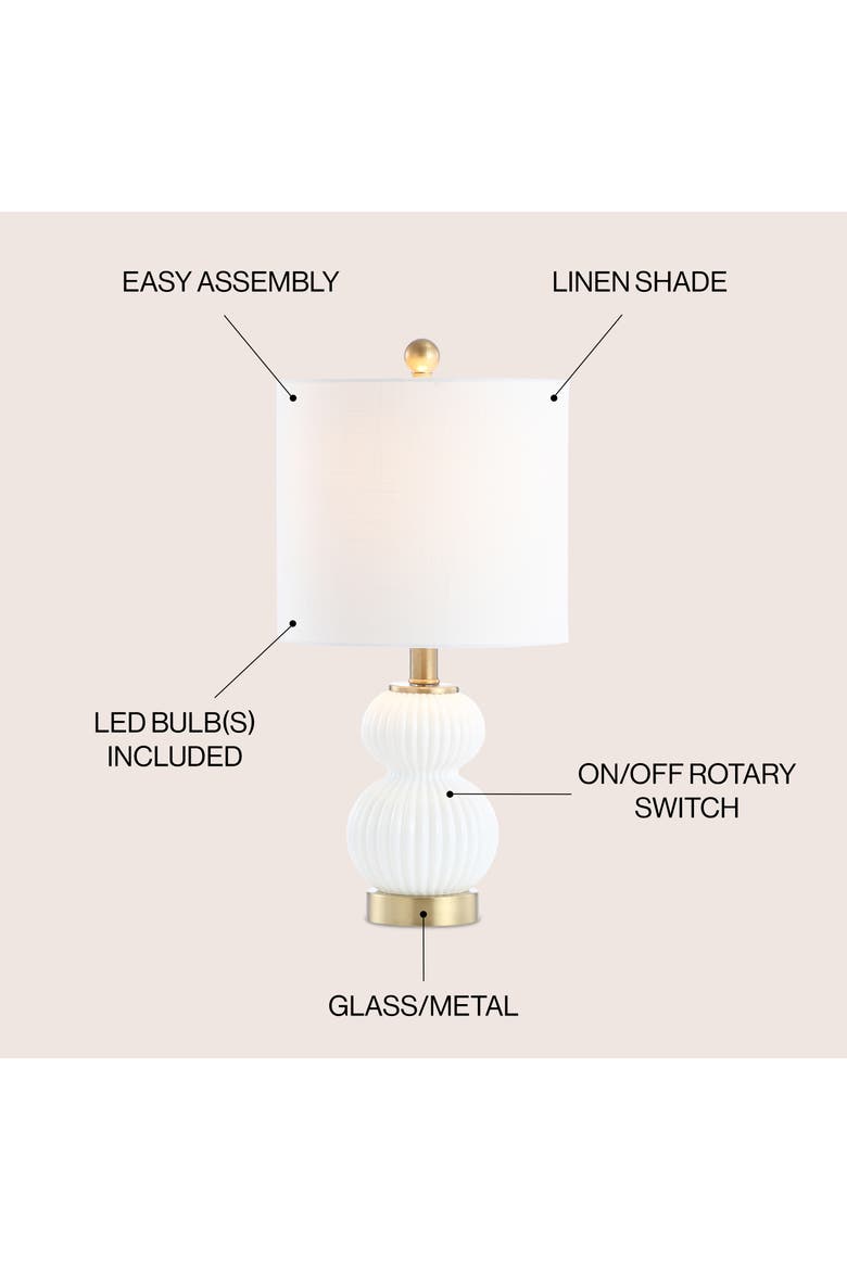 Daphne Ribbed Metal/Glass LED Table Lamp, Alternate, color, White/Brass Gold