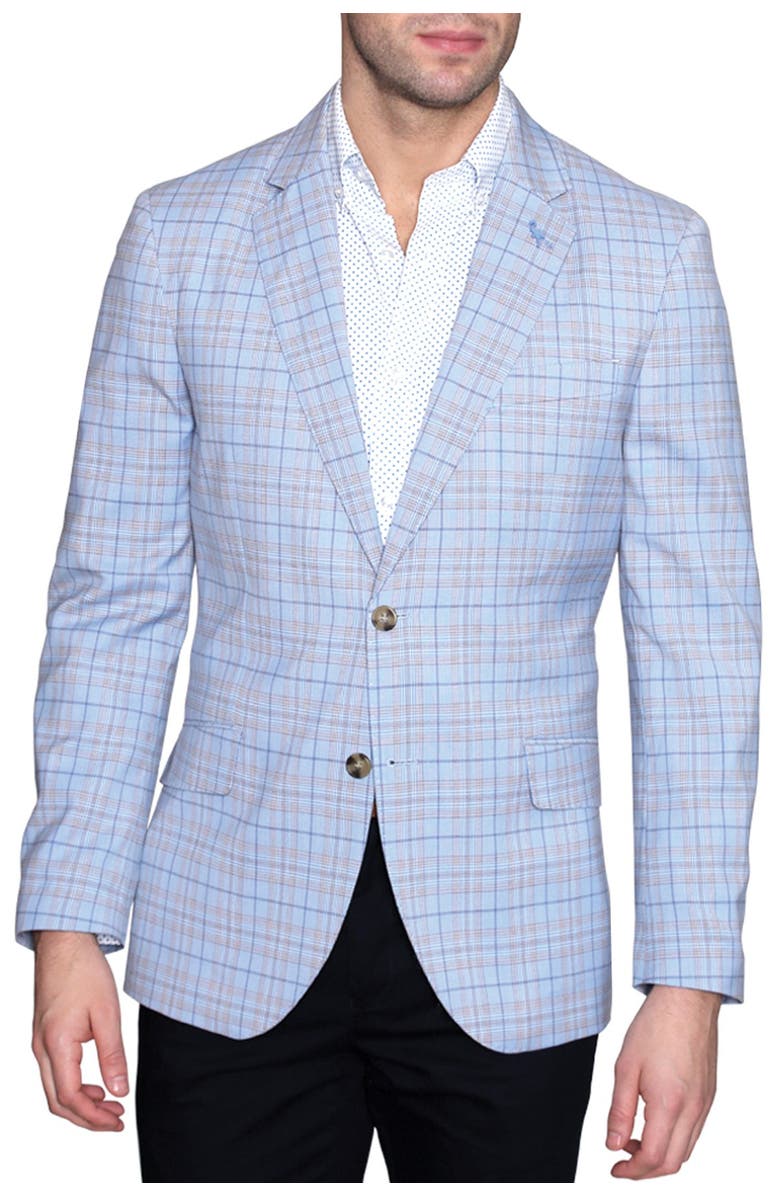 TailorByrd Blue Plaid Two Button Notch Lapel Modern Fit Sport Coat, Alternate, color,