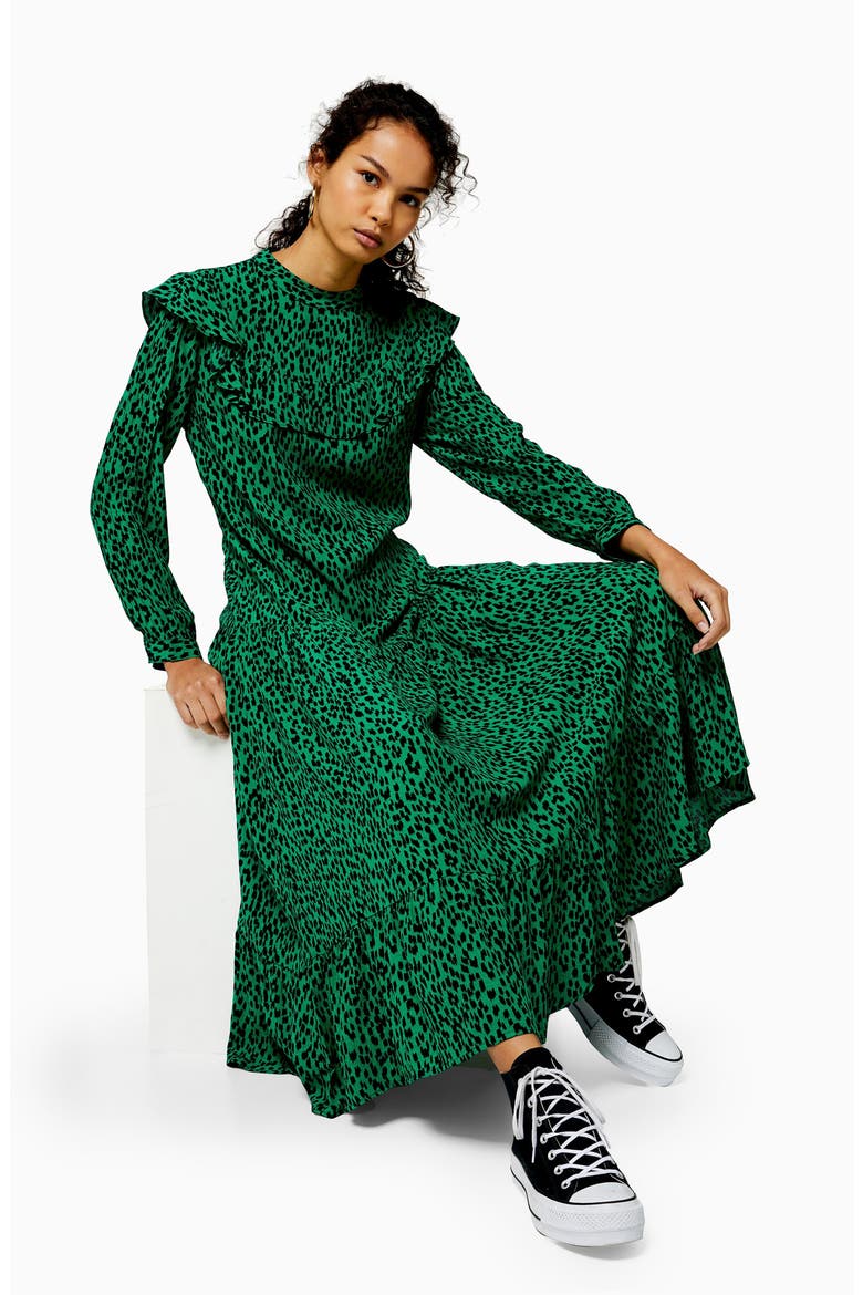 Animal Print Long Sleeve Prairie Dress, Alternate, color, GREEN MULTI