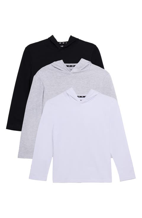 Kids' 3-Pack Hooded Long Sleeve Cotton T-Shirts (Big Kid)