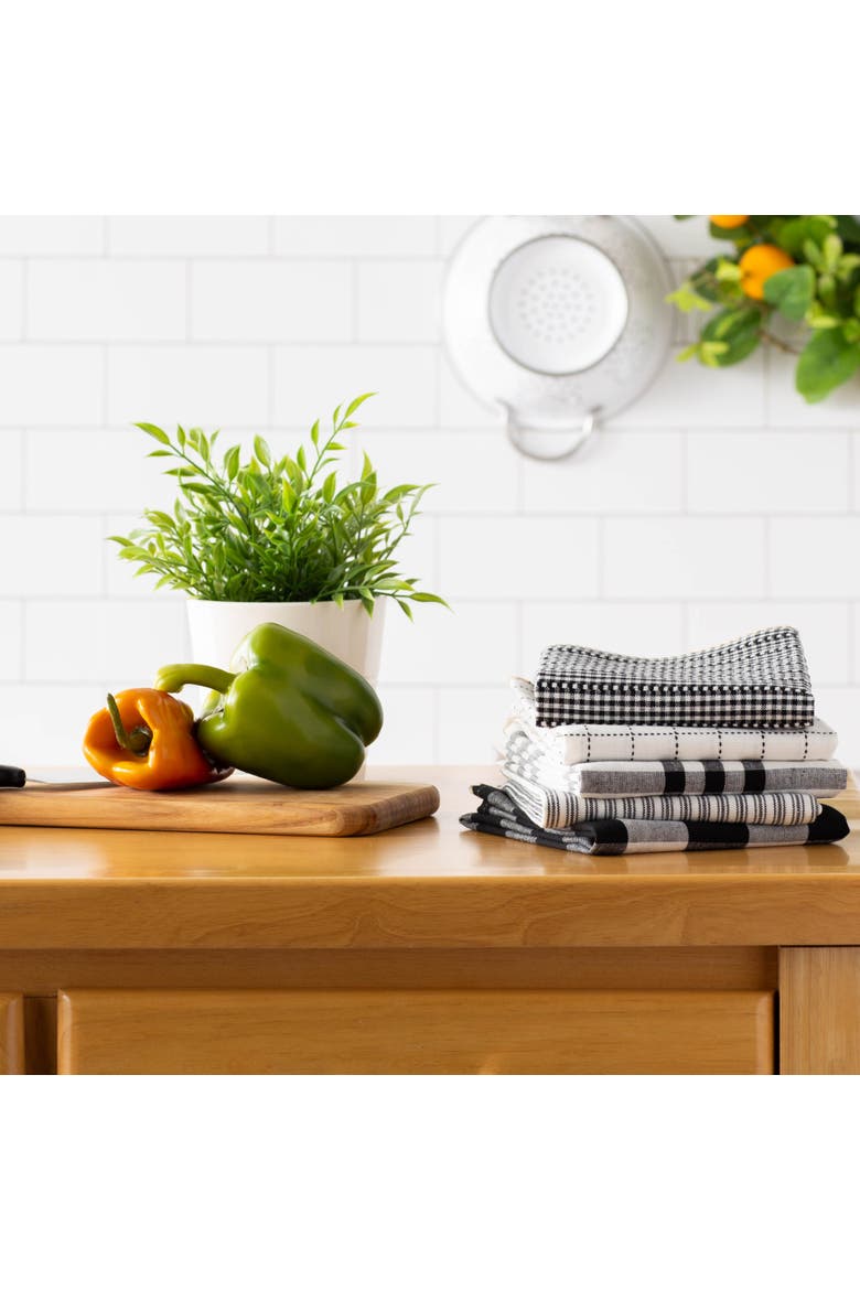 Black Farmhouse Woven Dishtowel Set/5, Alternate, color, Black