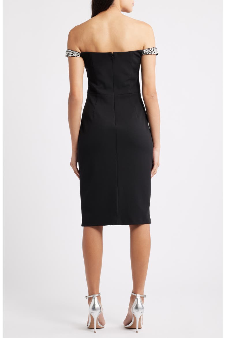 Embellished Off the Shoulder Cocktail Dress, Alternate, color, BLACK