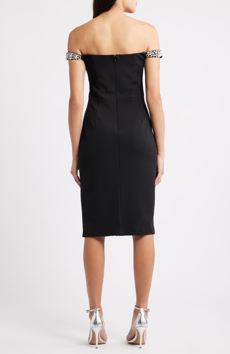 Eliza J Embellished Off the Shoulder Cocktail Dress, Alternate, color, Black
