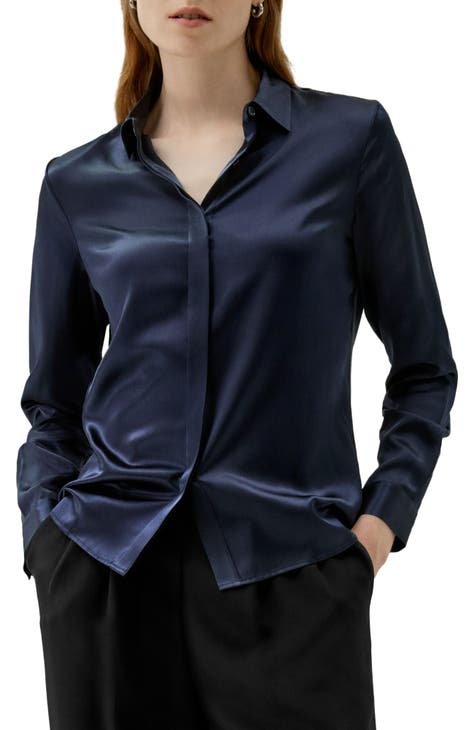 Prada Silk Wrap Peplum Long Sleeve Dressy hotsell Blouse Navy Medium