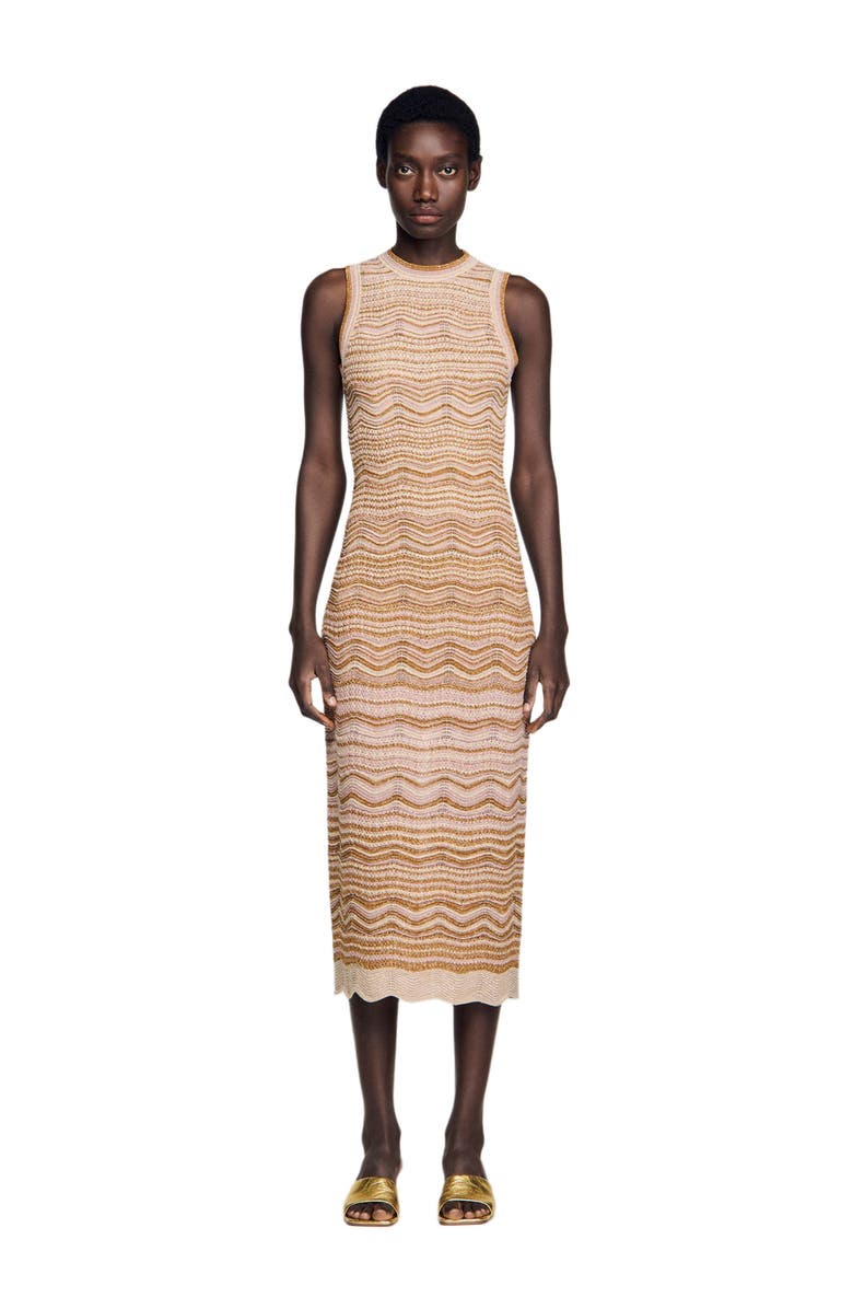 SANDRO Fancy knit maxi dress, Main, color, Brown