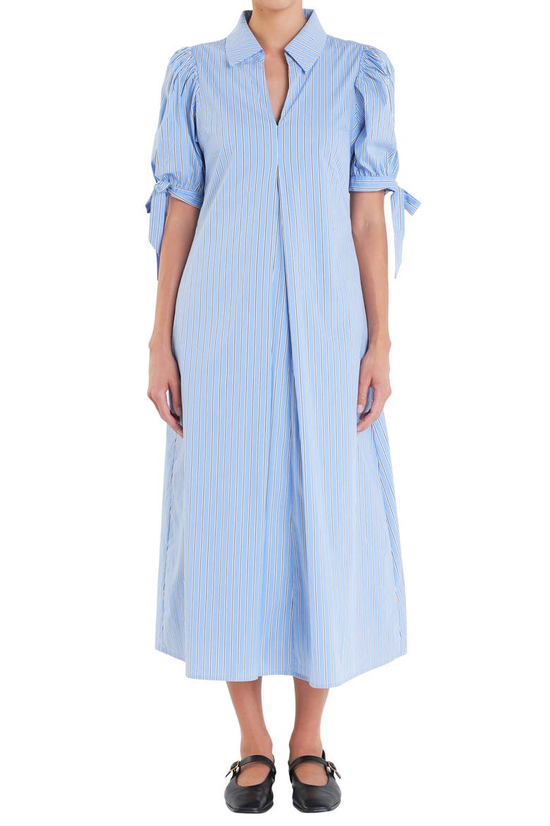 Godet Stripe Dress, Alternate, color, POWDER BLUE