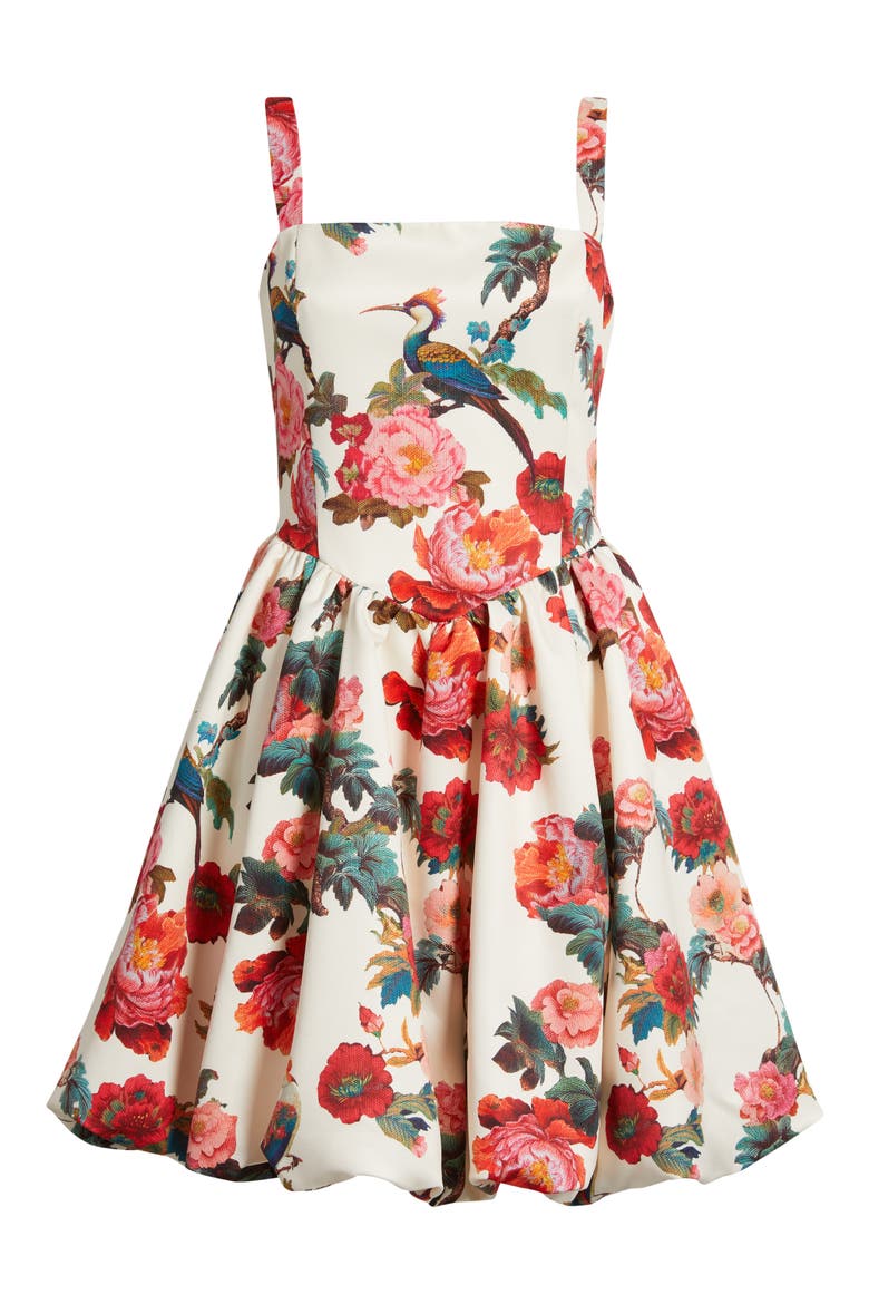 Floral Basque Waist Fit & Flare Minidress, Alternate, color, IVORY MULTI
