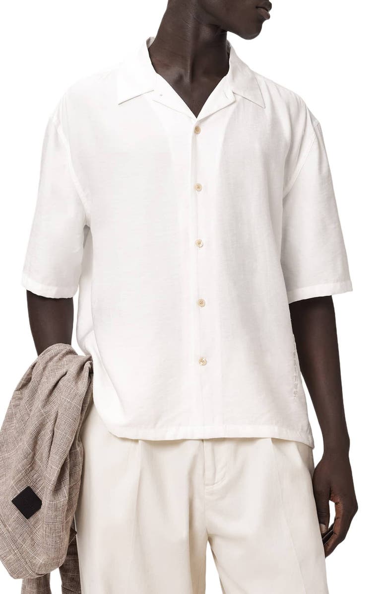 AllSaints Purley Button-Up Camp Shirt, Alternate, color, Tern White