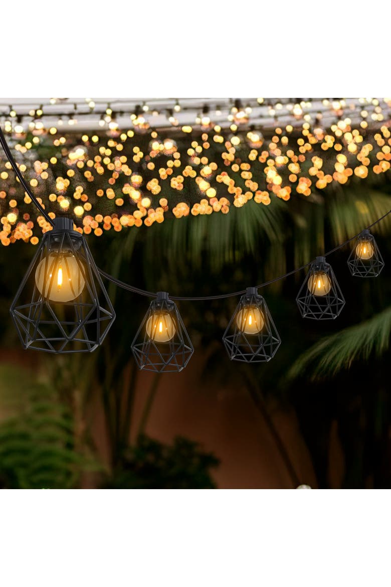10-Light Indoor/Outdoor Contemporary Transitional Incandescent G40 Diamond Cage String Lights, Alternate, color, Black