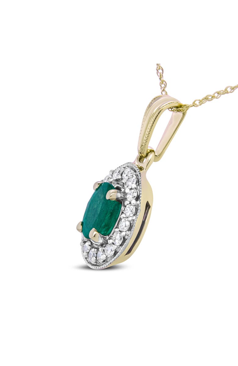 Haus of Brilliance 14K Yellow Gold 6x4mm Emerald and 1/5 Cttw Diamond Halo Pendant Necklace -, Alternate, color, Yellow