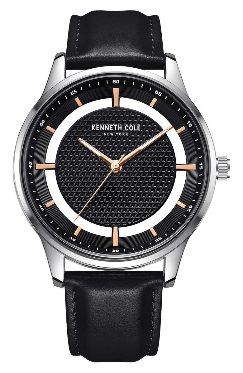 Kenneth Cole Quartz Leather Strap Watch, 45mm, Main, color,